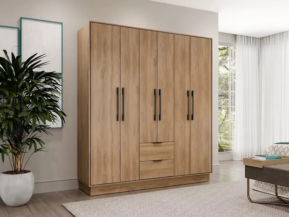 Armoire 6 portes et 2 tiroirs - L162 cm - Coloris : Naturel - FEOVA