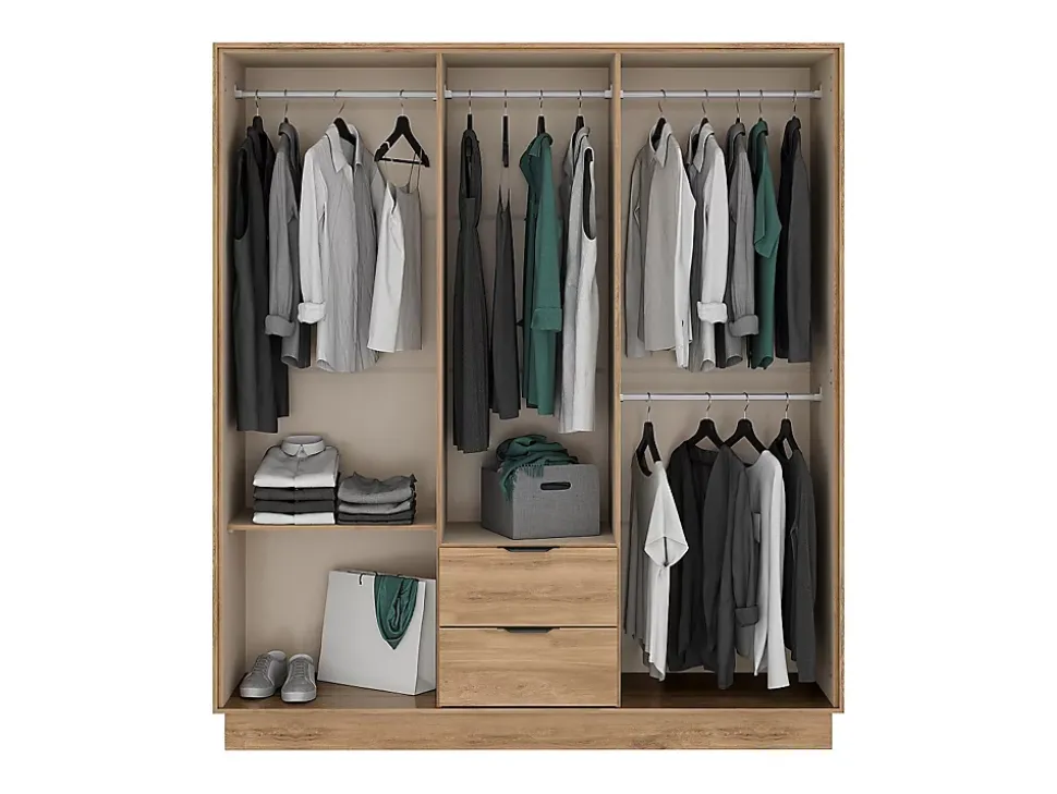 Armoire 6 portes et 2 tiroirs - L162 cm - Coloris : Naturel - FEOVA