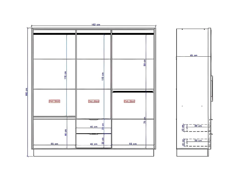 Armoire 6 portes et 2 tiroirs - L162 cm - Coloris : Naturel - FEOVA