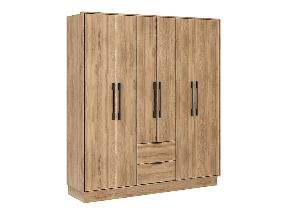 Armoire 6 portes et 2 tiroirs - L162 cm - Coloris : Naturel - FEOVA