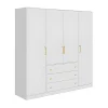 Armoire 4 portes et 3 tiroirs - L196 cm - Blanc - LIZANDRO