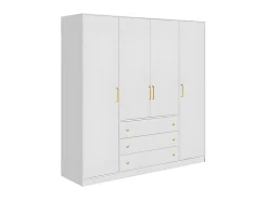 Armoire 4 portes et 3 tiroirs - L196 cm - Blanc - LIZANDRO