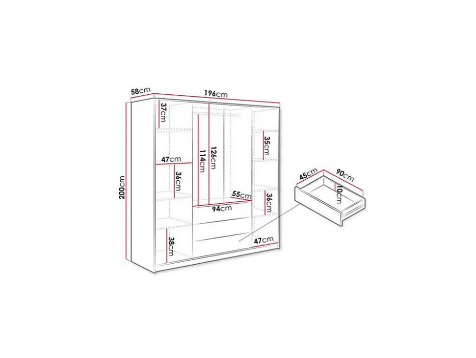 Armoire 4 portes et 3 tiroirs - L196 cm - Blanc - LIZANDRO