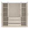 Armoire 4 portes et 3 tiroirs - Avec miroirs - L196 cm - Beige et doré - LIZANDRO