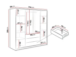 Armoire 4 portes et 3 tiroirs - Avec miroirs - L196 cm - Beige et doré - LIZANDRO