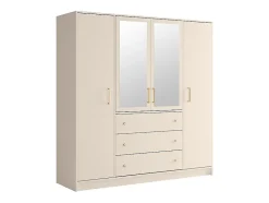 Armoire 4 portes et 3 tiroirs - Avec miroirs - L196 cm - Beige et doré - LIZANDRO