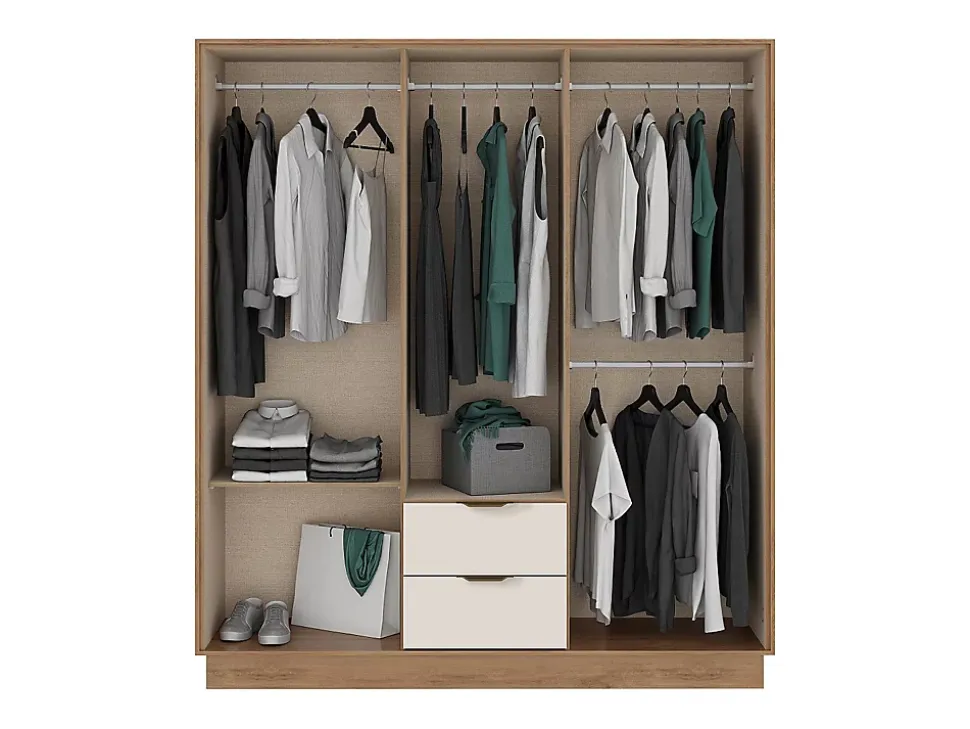 Armoire 6 portes et 2 tiroirs - L162 cm - Coloris : Beige et naturel - FEOVA