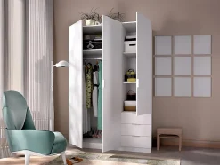 Armoire 3 portes et 3 tiroirs - L121 cm - Blanc - LISTOWEL