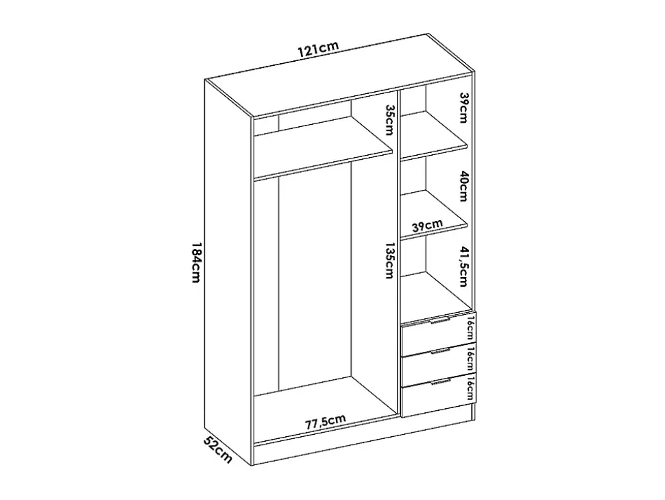 Armoire 3 portes et 3 tiroirs - L121 cm - Blanc - LISTOWEL