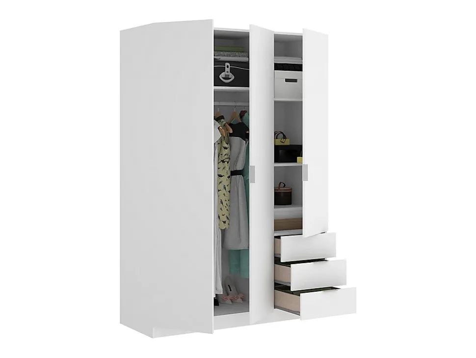 Armoire 3 portes et 3 tiroirs - L121 cm - Blanc - LISTOWEL