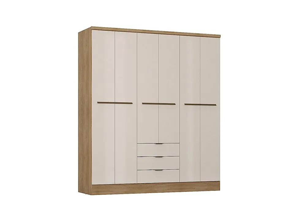 Armoire 6 portes et 3 tiroirs - L180 cm - Coloris : Beige et naturel - PEROLI