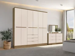 Armoire 6 portes et 3 tiroirs - L180 cm - Coloris : Beige et naturel - PEROLI