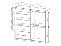 Armoire 3 portes et 2 tiroirs - Miroir et LEDs - L220 cm - Coloris : Naturel et noir - ARIADA