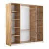 Armoire 4 portes et 3 tiroirs - Avec miroirs - L196 cm - Coloris : Naturel et blanc - LAMIKI