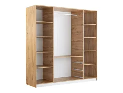 Armoire 4 portes et 3 tiroirs - Avec miroirs - L196 cm - Coloris : Naturel et blanc - LAMIKI