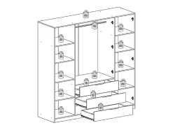 Armoire 4 portes et 3 tiroirs - Avec miroirs - L196 cm - Coloris : Naturel et blanc - LAMIKI