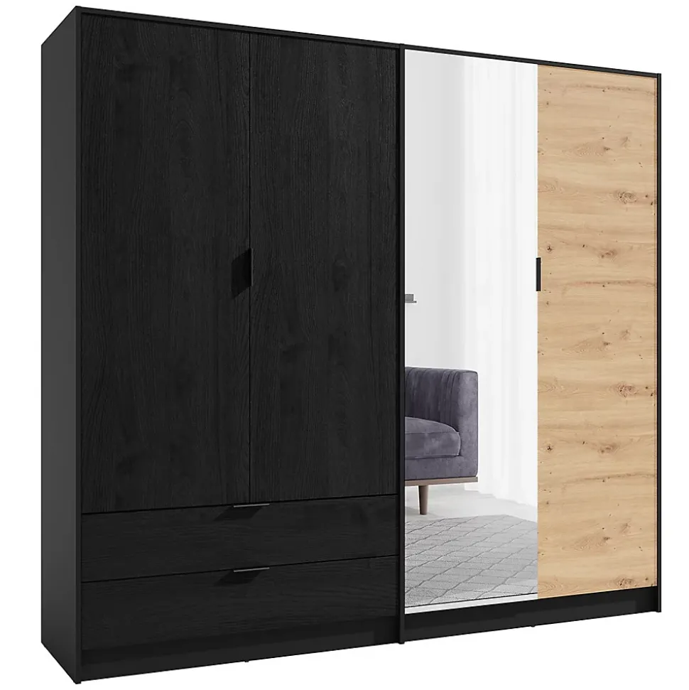 Armoire 4 Portes ISAC - Design Moderne avec Miroir et 2 Tiroirs
