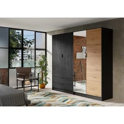Armoire 4 Portes ISAC - Design Moderne avec Miroir et 2 Tiroirs