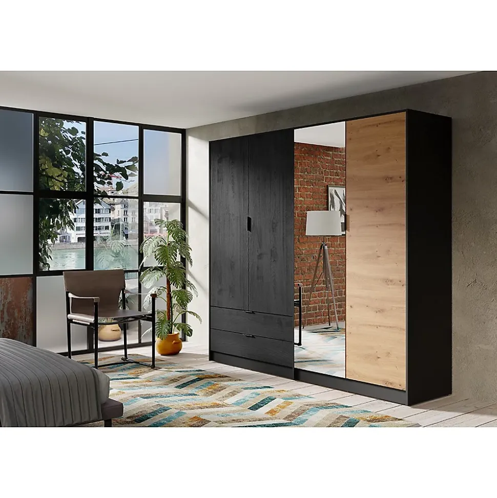 Armoire 4 Portes ISAC - Design Moderne avec Miroir et 2 Tiroirs