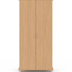 Armoire 2 portes JULIETTE effet lattes tasseau bois coloris chêne penderie 80 cm avec étagères rangement maxi capacité