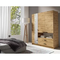 Armoire 3 portes MEIJE - Design moderne avec miroir et niche apparente