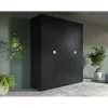 Armoire 4 portes noir structuré et doré 2 penderies et 4 étagères Collection MONDO