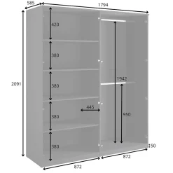Armoire 4 portes noir structuré et doré 2 penderies et 4 étagères Collection MONDO