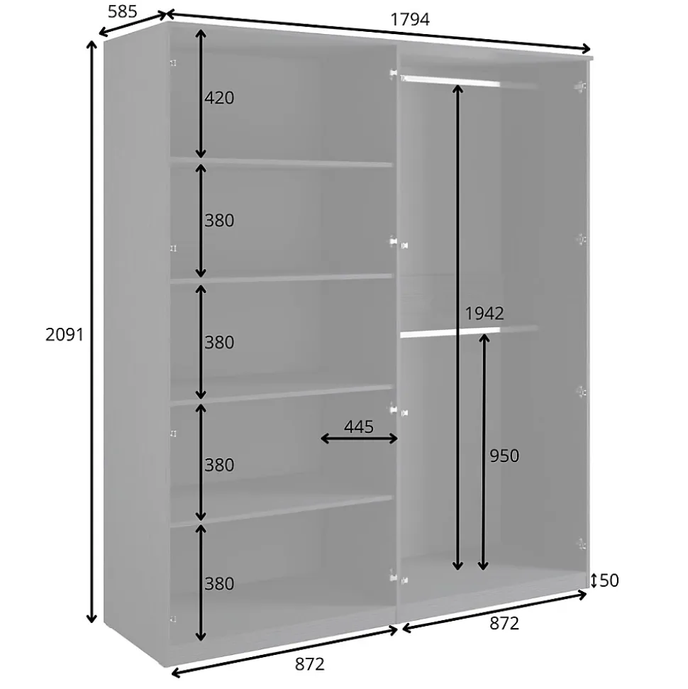 Armoire 4 portes noir structuré et doré 2 penderies et 4 étagères Collection MONDO