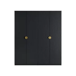 Armoire 4 portes noir structuré et doré 2 penderies et 4 étagères Collection MONDO