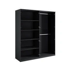 Armoire 4 portes noir structuré et doré 2 penderies et 4 étagères Collection MONDO