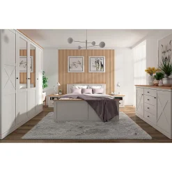 Armoire 4 portes Victoria Blanc et Bois