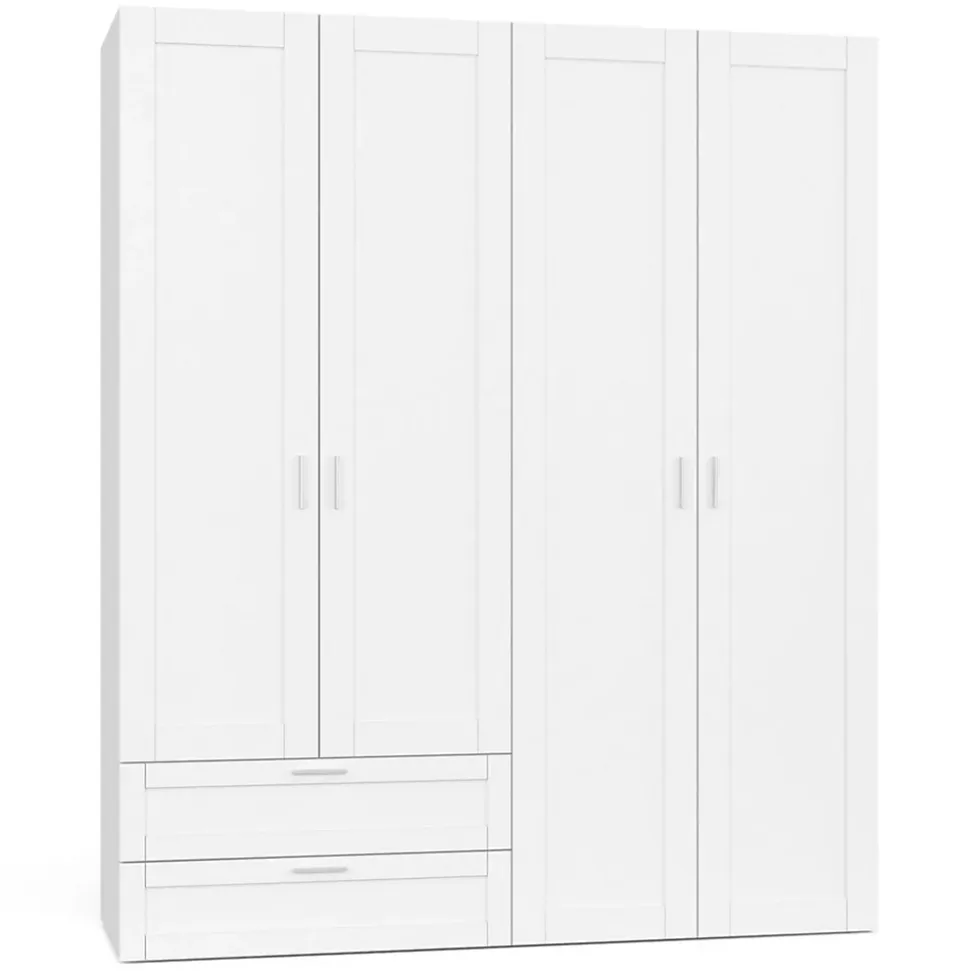 Armoire 4 portes VITO blanc penderie 160 cm avec 2 tiroirs et étagères