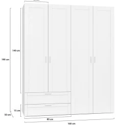 Armoire 4 portes VITO blanc penderie 160 cm avec 2 tiroirs et étagères