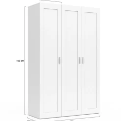 Armoire 3 portes VITO blanc penderie 120 cm avec étagères
