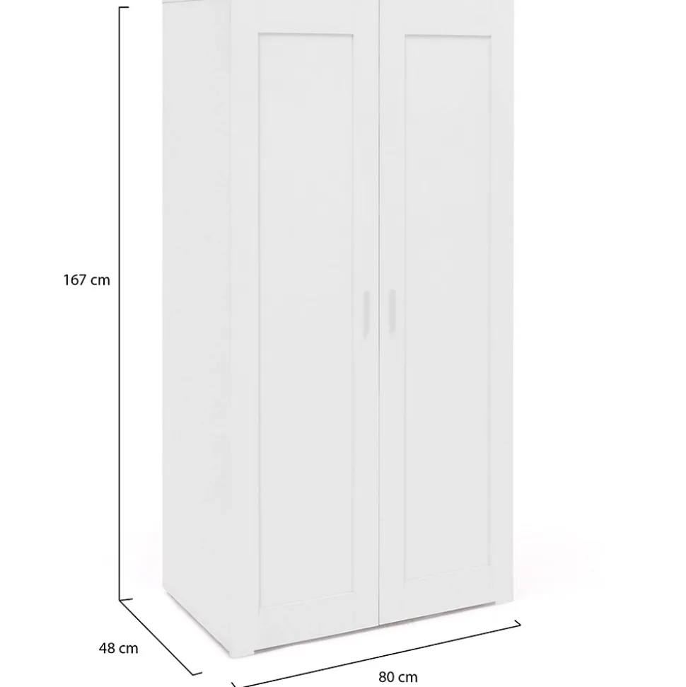 Armoire 2 portes VITO blanc penderie 80 cm avec étagères rangement maxi capacité