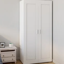 Armoire 2 portes VITO blanc penderie 80 cm avec étagères rangement maxi capacité