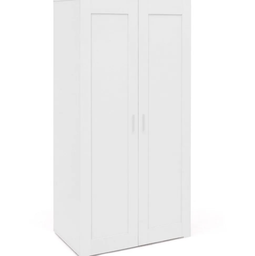 Armoire 2 portes VITO blanc penderie 80 cm avec étagères rangement maxi capacité