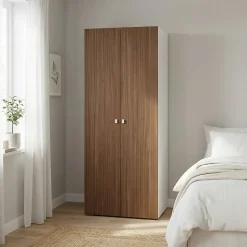 Armoire 2 tablettes 2 tiroirs 2 portes battantes effet chêne foncé et blanc GoodHome Atomia H. 225 x L. 75 x P. 58 cm