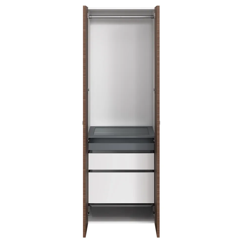Armoire 2 tablettes 2 tiroirs 2 portes battantes effet chêne foncé et blanc GoodHome Atomia H. 225 x L. 75 x P. 58 cm