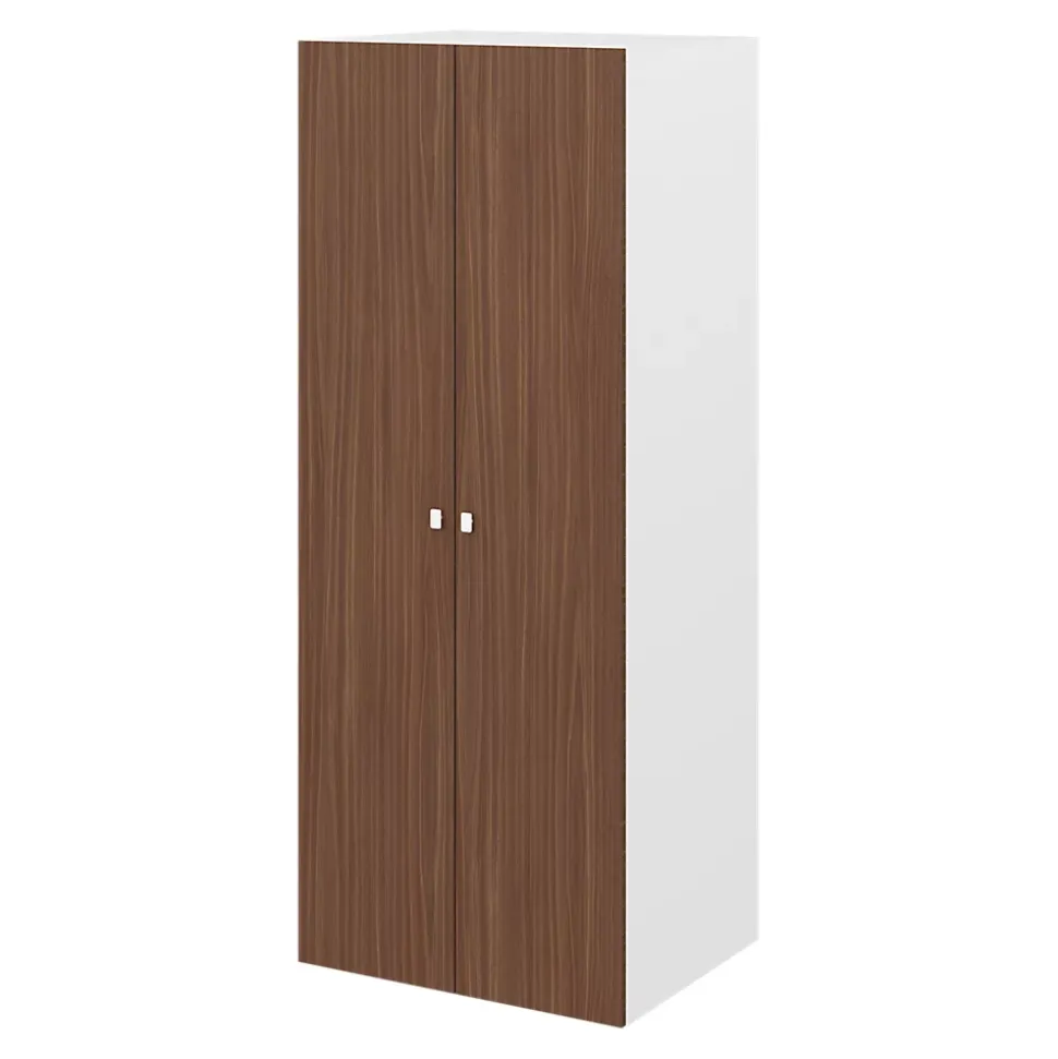 Armoire 2 tablettes 2 tiroirs 2 portes battantes effet chêne foncé et blanc GoodHome Atomia H. 225 x L. 75 x P. 58 cm