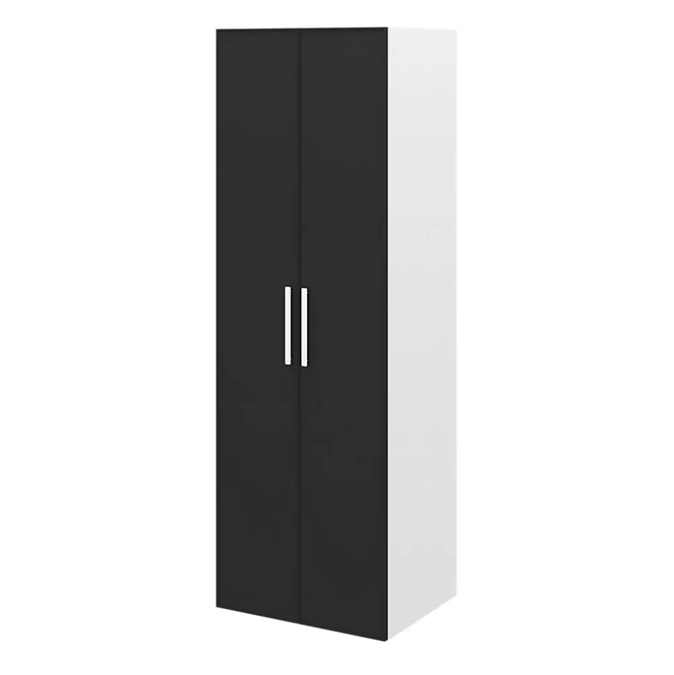 Armoire 2 tablettes 2 tiroirs 2 portes battantes noir et blanc GoodHome Atomia H. 225 x L. 75 x P. 58 cm