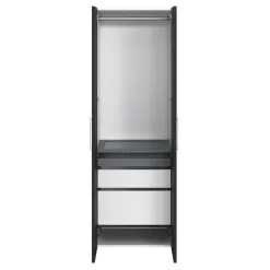 Armoire 2 tablettes 2 tiroirs 2 portes battantes noir et blanc GoodHome Atomia H. 225 x L. 75 x P. 58 cm