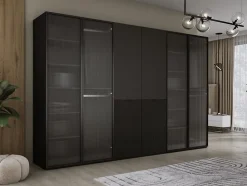 Armoire : Verre Rainuré / Graphite Noir, 300 x 200 x 51 cm