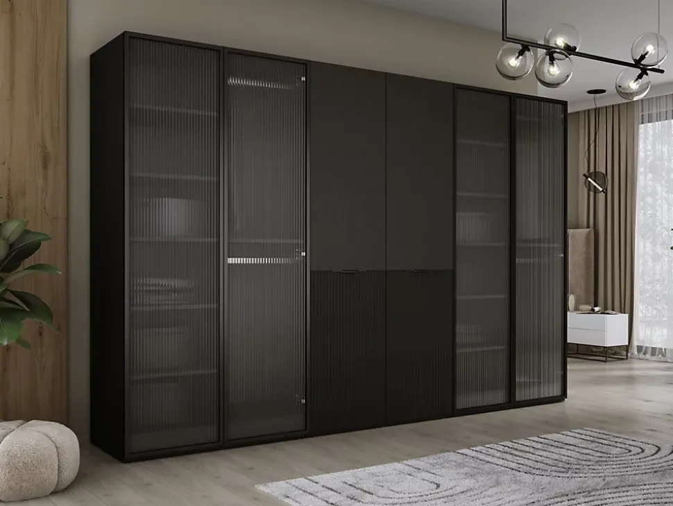 Armoire : Verre Rainuré / Graphite Noir, 300 x 200 x 51 cm
