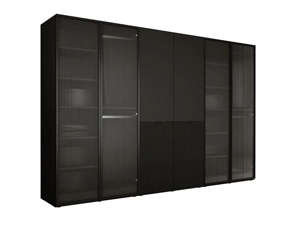 Armoire : Verre Rainuré / Graphite Noir, 300 x 200 x 51 cm