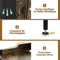 Armoire à Vin angle Style Industrielle avec étagère Réglable et Porte en Maille Meuble de Rangement Marron