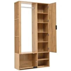 Armoire à vêtements d'entrée 6 en 1 avec vestibule,100x33x190cm,couleur bois, pour manteaux, étendoir à linge