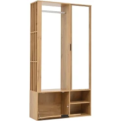Armoire à vêtements d'entrée 6 en 1 avec vestibule,100x33x190cm,couleur bois, pour manteaux, étendoir à linge