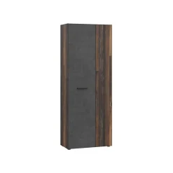 Armoire a chaussures - Béton gris foncé / Bois vintage - 18 paires - 68,7 x 36,5 x 181,1 cm - FORTE