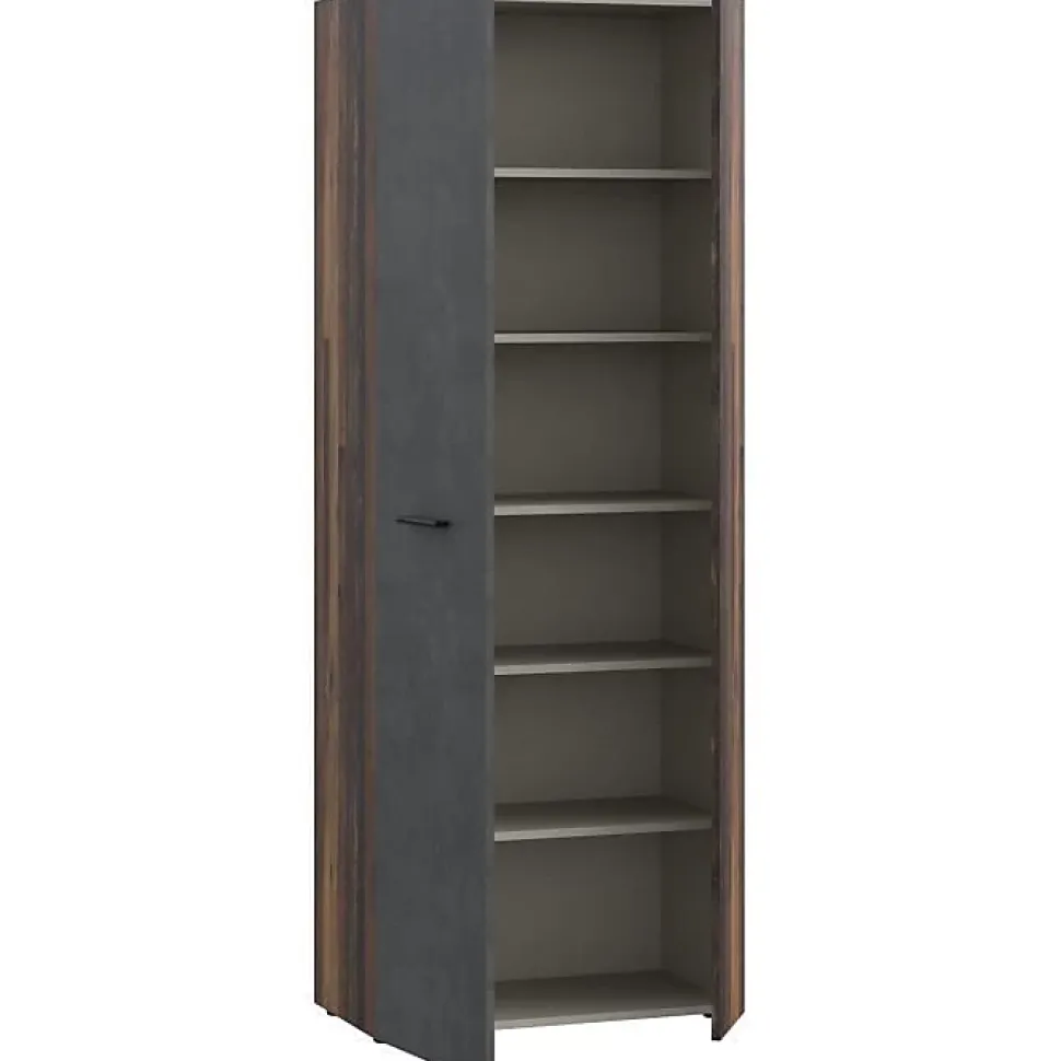Armoire a chaussures - Béton gris foncé / Bois vintage - 18 paires - 68,7 x 36,5 x 181,1 cm - FORTE